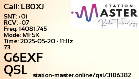 QSL Card for G6EXF QSO with LB0XJ