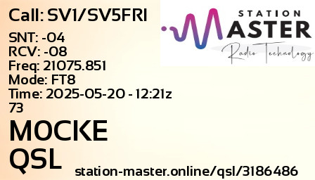 QSL Card for M0CKE QSO with SV1/SV5FRI