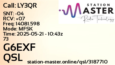 QSL Card for G6EXF QSO with LY3QR