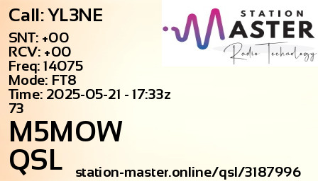 QSL Card for M5MOW QSO with YL3NE