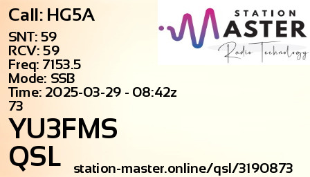 QSL Card for YU3FMS QSO with HG5A