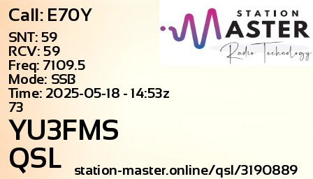 QSL Card for YU3FMS QSO with E70Y