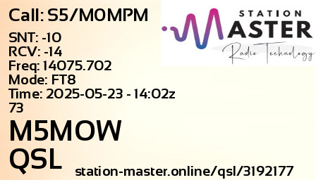 QSL Card for M5MOW QSO with S5/M0MPM