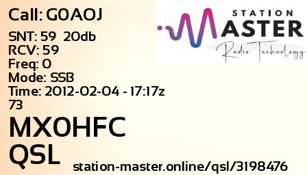 QSL Card for MX0HFC QSO with G0AOJ