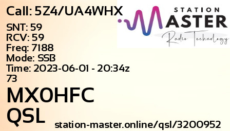QSL Card for MX0HFC QSO with 5Z4/UA4WHX