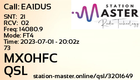 QSL Card for MX0HFC QSO with EA1DUS
