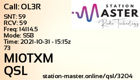 QSL Card for MI0TXM QSO with OL3R