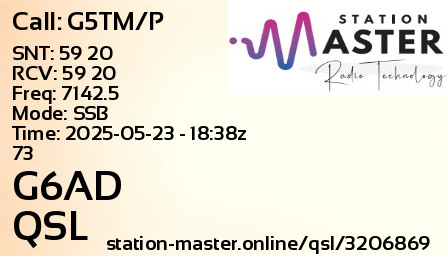 QSL Card for G6AD QSO with G5TM/P