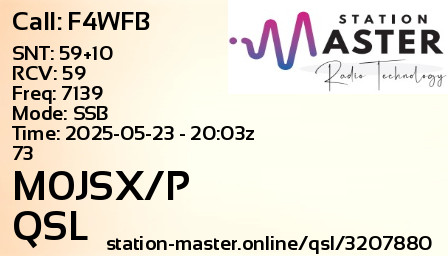 QSL Card for M0JSX/P QSO with F4WFB