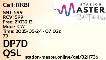 QSL Card for DP7D QSO with RK8I