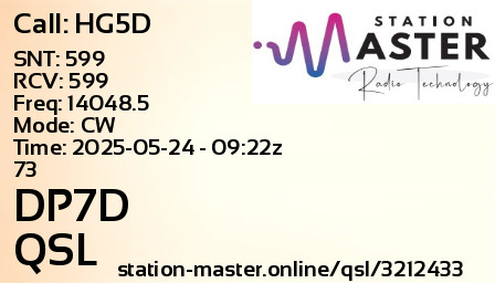 QSL Card for DP7D QSO with HG5D