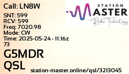 QSL Card for G5MDR QSO with LN8W