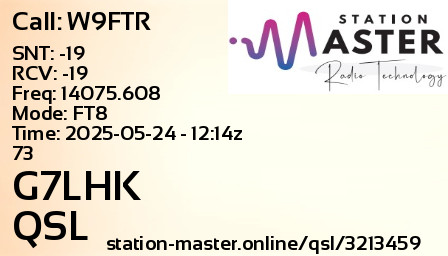 QSL Card for G7LHK QSO with W9FTR