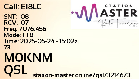 QSL Card for M0KNM QSO with EI8LC