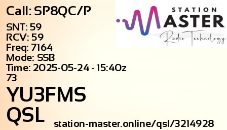 QSL Card for YU3FMS QSO with SP8QC/P
