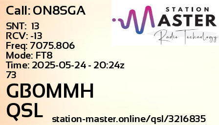QSL Card for GB0MMH QSO with ON8SGA