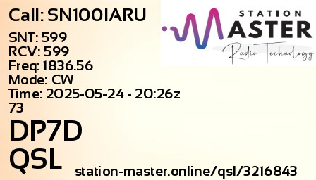 QSL Card for DP7D QSO with SN100IARU