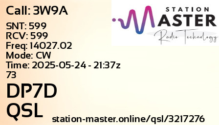 QSL Card for DP7D QSO with 3W9A