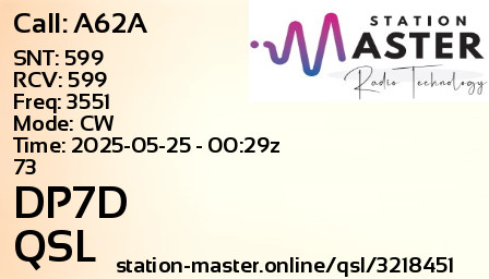 QSL Card for DP7D QSO with A62A