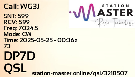 QSL Card for DP7D QSO with WG3J