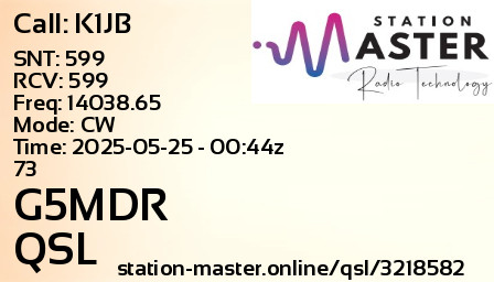 QSL Card for G5MDR QSO with K1JB