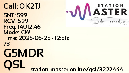 QSL Card for G5MDR QSO with OK2TJ