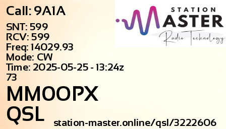 QSL Card for MM0OPX QSO with 9A1A
