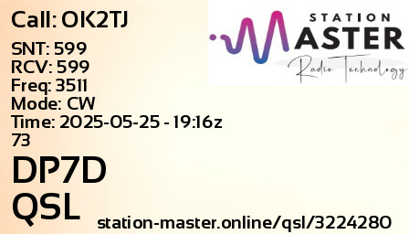 QSL Card for DP7D QSO with OK2TJ