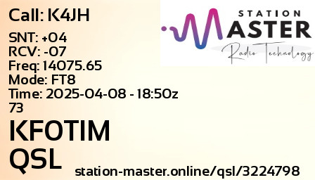 QSL Card for KF0TIM QSO with K4JH