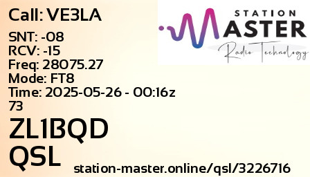 QSL Card for ZL1BQD QSO with VE3LA