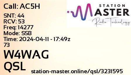 QSL Card for W4WAG QSO with AC5H