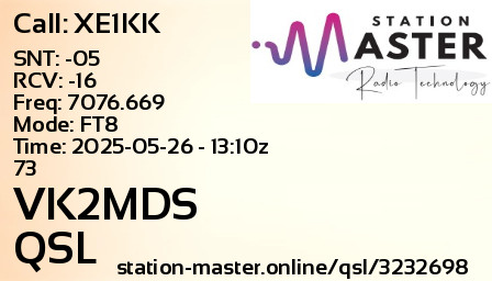 QSL Card for VK2MDS QSO with XE1KK