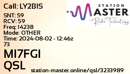 QSL Card for MI7FGI QSO with LY2BIS