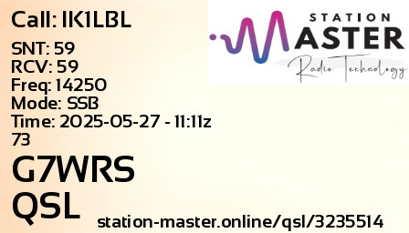 QSL Card for G7WRS QSO with IK1LBL