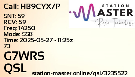 QSL Card for G7WRS QSO with HB9CYX/P