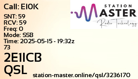 QSL Card for 2E1ICB QSO with EI0K