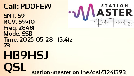 QSL Card for HB9HSJ QSO with PD0FEW
