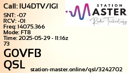 QSL Card for G0VFB QSO with IU4DTV/IGI