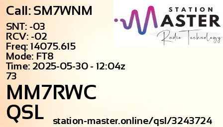 QSL Card for MM7RWC QSO with SM7WNM
