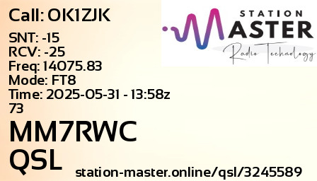 QSL Card for MM7RWC QSO with OK1ZJK