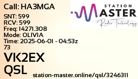 QSL Card for VK2EX QSO with HA3MGA