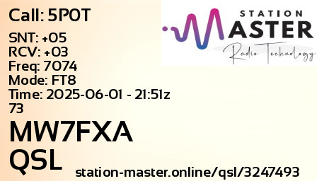 QSL Card for MW7FXA QSO with 5P0T