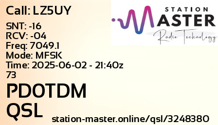 QSL Card for PD0TDM QSO with LZ5UY