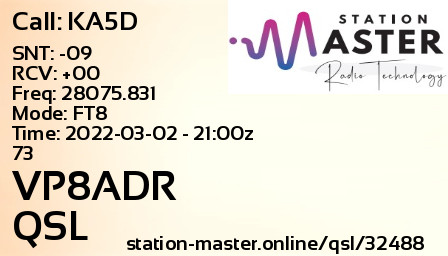 QSL Card for VP8ADR QSO with KA5D