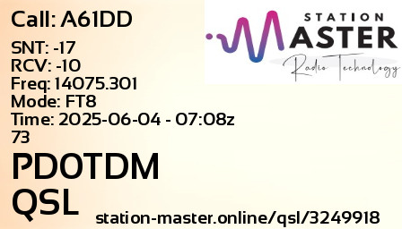 QSL Card for PD0TDM QSO with A61DD