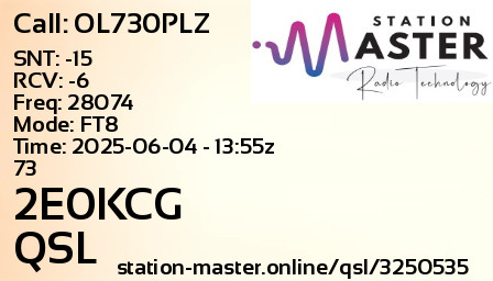 QSL Card for 2E0KCG QSO with OL730PLZ