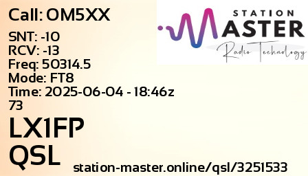 QSL Card for LX1FP QSO with OM5XX