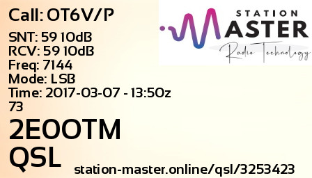 QSL Card for 2E0OTM QSO with OT6V/P