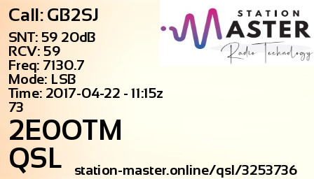 QSL Card for 2E0OTM QSO with GB2SJ