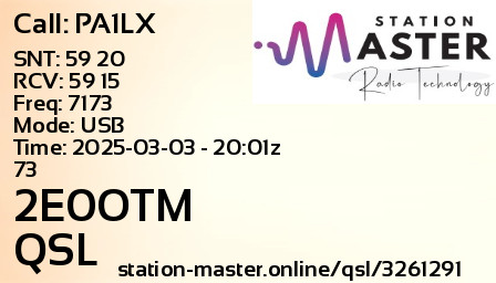 QSL Card for 2E0OTM QSO with PA1LX